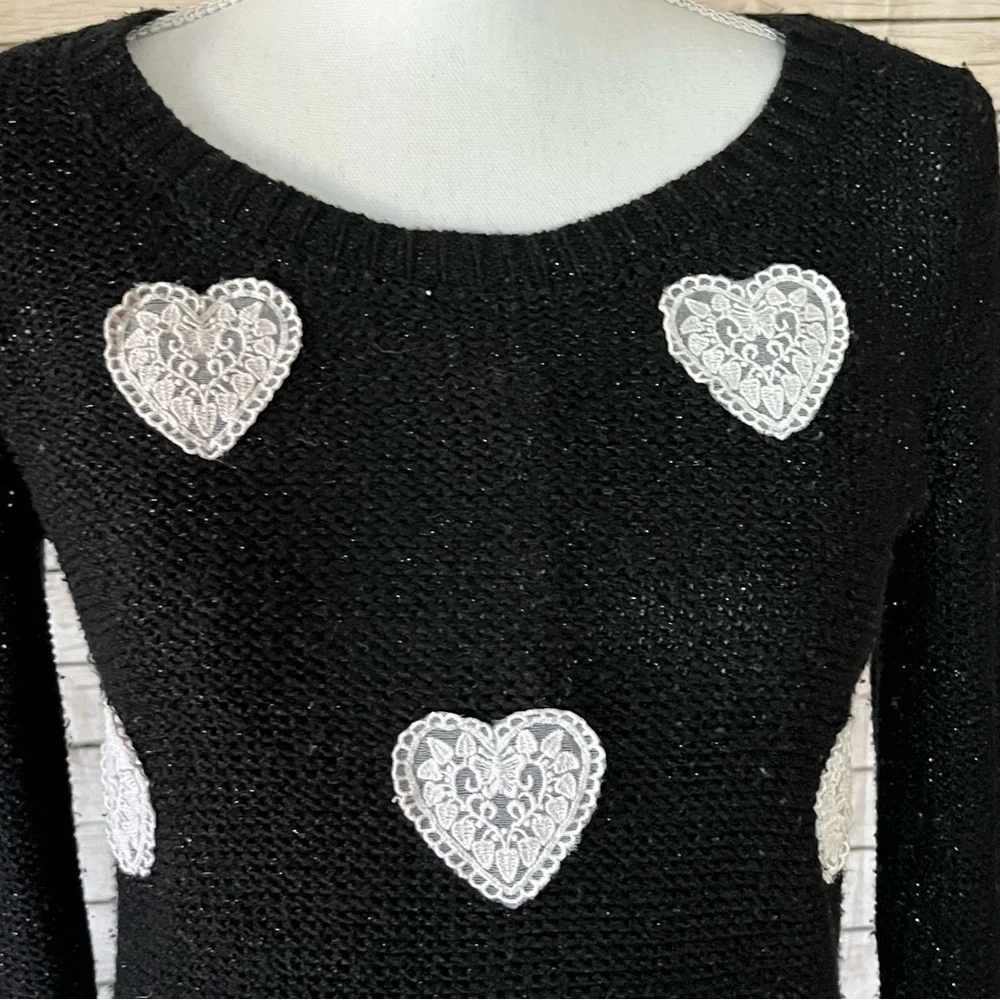 Lauren Conrad Black Sweater with White Heart Details - Picture 2 of 8